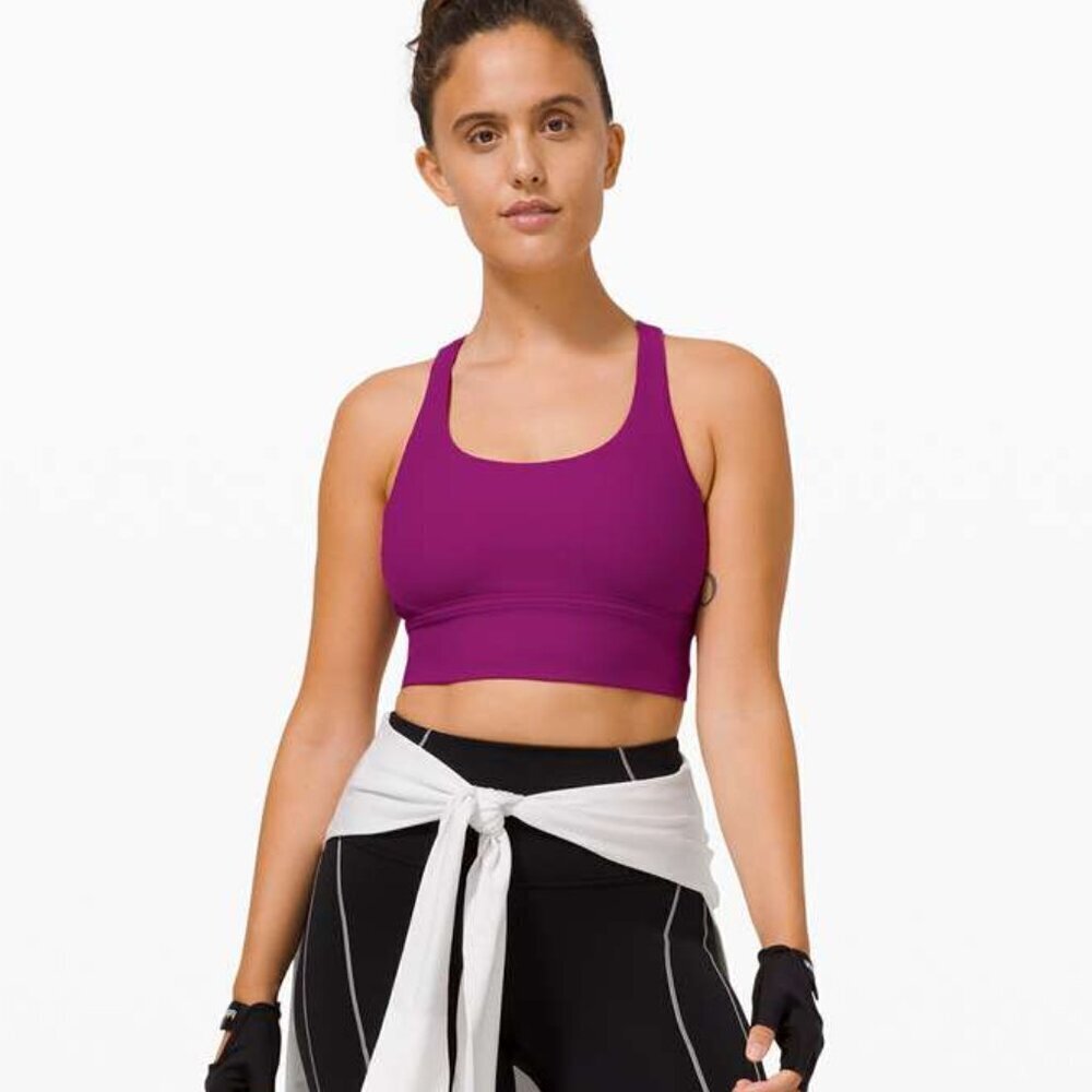 Lululemon Energy Bra Long Line Ribbed *Medium Support, B–D Cup - 10 Deep Fuschia